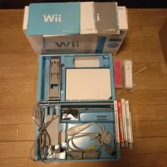 Wii本体　リモコン2本　ソフト5本つき