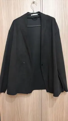 ZARA ブラックノーカラージャケット スエード風 メンズM レディース L