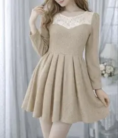 【美品】Majestic Legon レース×ニットワンピース 立体編み フレア