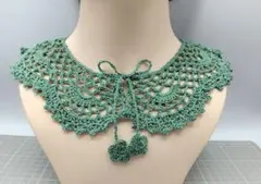 20番レース つけ襟 抹茶ミルク　スカラップ　花モチーフ　ハンドメイド　手編み