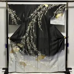 D42訪問着 螺鈿細工 枝垂れ桜 金通し 金彩 落款入 正絹 着物 袷 極美品