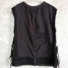 【CIN】レース ベスト 綿100% ピンタック 黒 M　韓国Y2K