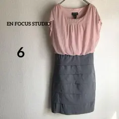 EN FOCUS STUDIO 半袖ワンピース 6号 ピンク・グレー　パーティ