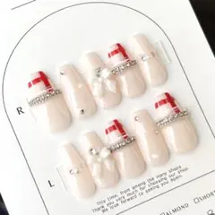《即購入OK》フレンチガーリー ワンホン スナ系 量産型 リボン ネイルチップ