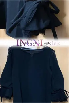 INGNI 袖割れレース付き７部袖ピン付きトップス　ブラック　可愛い　M