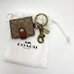 COACH コーチ ミニ手帳型 茶 シグネチャー フォトキーホルダー 保存袋付き