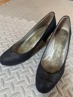 レディース パンプス 黒 シルバー