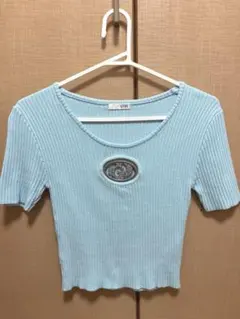 GYDA ライトブルー 半袖 リブカットソー