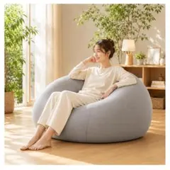 ビーズクッション Мサイズ 70×60cm 一人掛け グレー 洗えるカバーのサムネイル