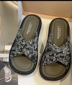 カジュアルサンダル クロスデザイン ブラック/ホワイト