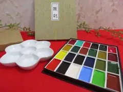 【ee2043/6】吉祥 顔彩 24色+陶器製　梅皿(パレット)