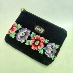 美品　FEILER フェイラー　ポーチ　化粧ポーチ　ブラック　花柄
