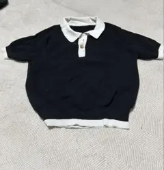 クラシカルエルフ 半袖 トップス バイカラー ニット ポロシャツ ブラック M