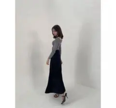 lovan waist gather satin black skirt