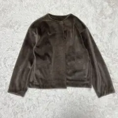 ユニクロ　スフレヤーン　フリースノーカラージャケット　M ブラウン