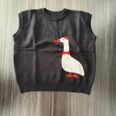 アヒル刺繍 黒ニットベスト新品未使用フリーサイズ