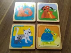 木製動物デザインジグソーパズル 4ピース
