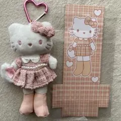 新品　ハローキティ　ぬいぐるみキーホルダー　ピンク　パール　リボン　脚長　①