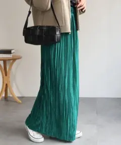 グリーン プリーツロングスカート