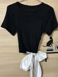 バックリボンブラック半袖Tシャツ