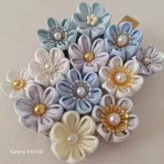 天の川♡青 白 マーブル 星 レジン ヘアゴム かすみ草 パール 七夕