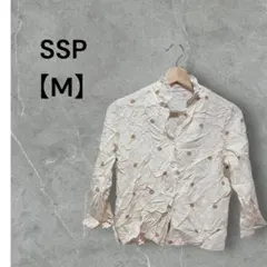 SSP【M】　アイボリー ドット柄 五分袖　シャツ