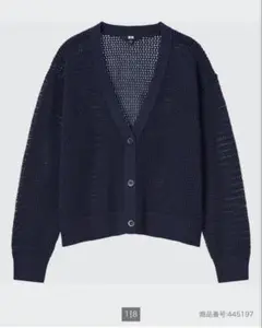 UNIQLO メッシュショートカーディガン ネイビー Mのサムネイル