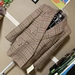 レトロ古着 グレンチェック柄 ダブルジャケット ヴィンテージ 古着 未使用