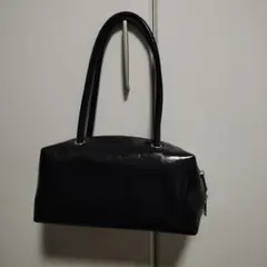 ラコレ エナメル ボストンバッグ スクエア ワイドボストン 黒