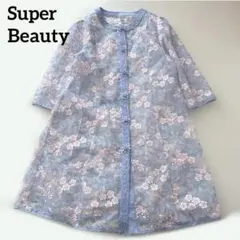 SuperBeauty オーガンジー ノーカラー ロング ジャケット 花柄 刺繍のサムネイル