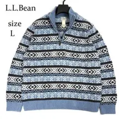 L.L.Beanノルディック柄 ハーフジップ ニット セーター L レトロ 雪柄のサムネイル