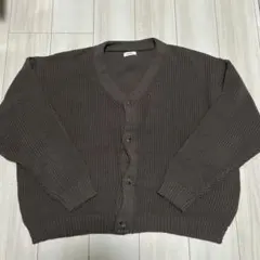 リブ編みブラウンVネックカーディガンM