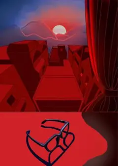 オリジナルイラスト 夕暮れの街と眼鏡