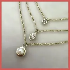 【新品未使用】3連ネックレス ゴールド パール ストーン チェーン 着せ替え