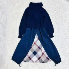 美品✨ ブルーレーベルクレストブリッジ チェック 切替 ニットワンピース ウール