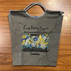 【未使用】花柄刺繍　エコバッグ グレーカーキ
