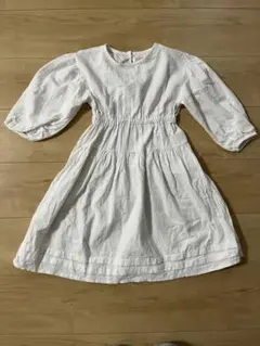 キッズ ホワイト コットン ワンピース c ティアード フレア 白 子供 120
