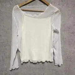 ホワイト 長袖 トップス Mサイズ　シアー