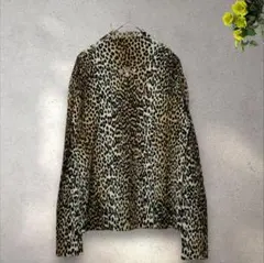 伊太利屋（9・M）レオパード柄 リブニット ハイネック カットソー