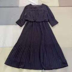 ビームスハート ダークネイビー プリーツドレス M　パネルレース　ワンピース