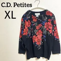 C.D. Petites【XL】ニット セーター 花柄 低身長向け ブラック