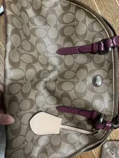 Coach ロゴパターン ハンドバッグ ベージュ/パープル