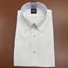 【未着用】メンズL(41)ノーアイロン半袖ホワイト ボタンダウンシャツ