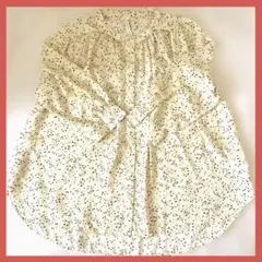 ドットシアー ノーカラー 七分袖 五分袖 ブラウス Mサイズ オフホワイト