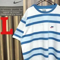 00s【NIKE】ナイキ スウッシュ 刺繍ロゴ リンガー ボーダー Tシャツ L