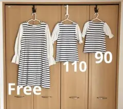 プティマインリアン　親子コーデ　お揃い　ボーダー　ワンピース　レース　姉妹リンク