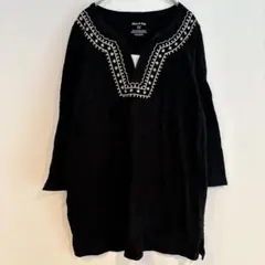 White Stag ブラック チュニック S 刺繍 黒白 エンブロイダリー