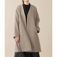 【極美品】ナノユニバース MANTECO ノーカラーミドルコート ベージュ