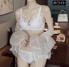 カットレース　3/4カップブラジャー　ショーツ　セット　白