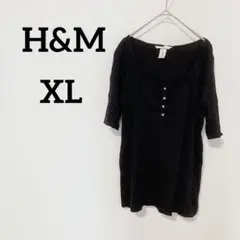 美品✨H&M【XL】ブラック Tシャツ 半袖　エイチアンドエム　五分袖　シンプル